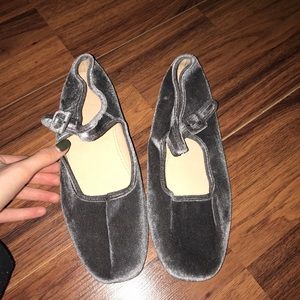 Grey velvet slip on shoes